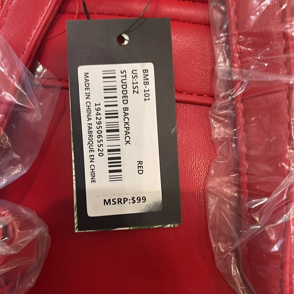 NWT Badgley Mischka Quilted Studded Backpack Purse Red